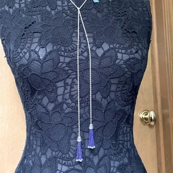 LAGOS Sterling Silver 18k Yellow Gold Caviar Icon Lapis Tassel Lariat Necklace